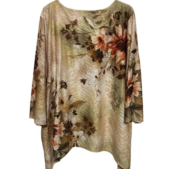 Alfred Dunner Brown Tan Floral Textured Blouse Rhinestone Embellished Size 3X - Picture 2 of 5